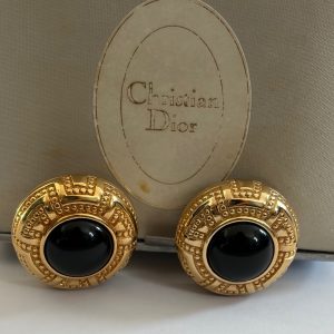 christian dior vintage couture black onyx & gold earrings c.1980s