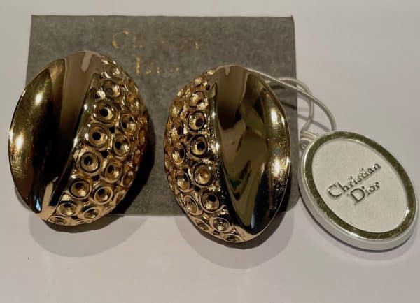 christian dior vintage earrings oval abstract 18k gold plated c.1980