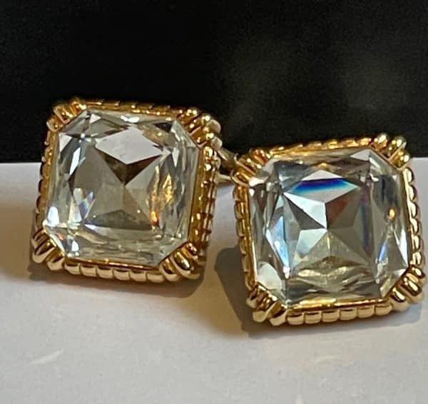 christian dior vintage large crystal & gold tone cocktail earrings c.1980s