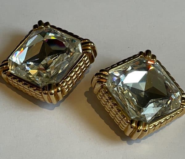 christian dior vintage large crystal & gold tone cocktail earrings c.1980s