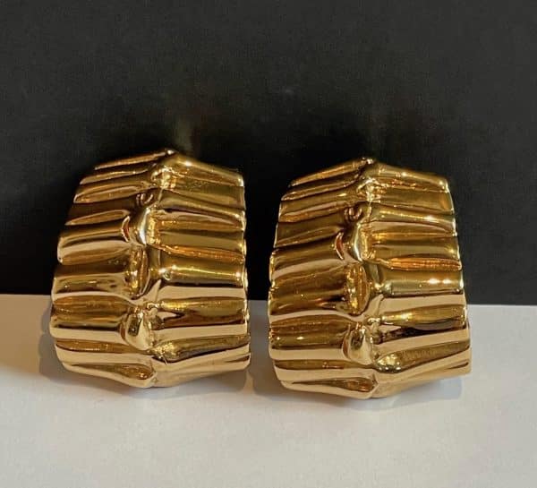 yves saint laurent vintage couture ysl bamboo earrings large curved 18k gold tone c.1980