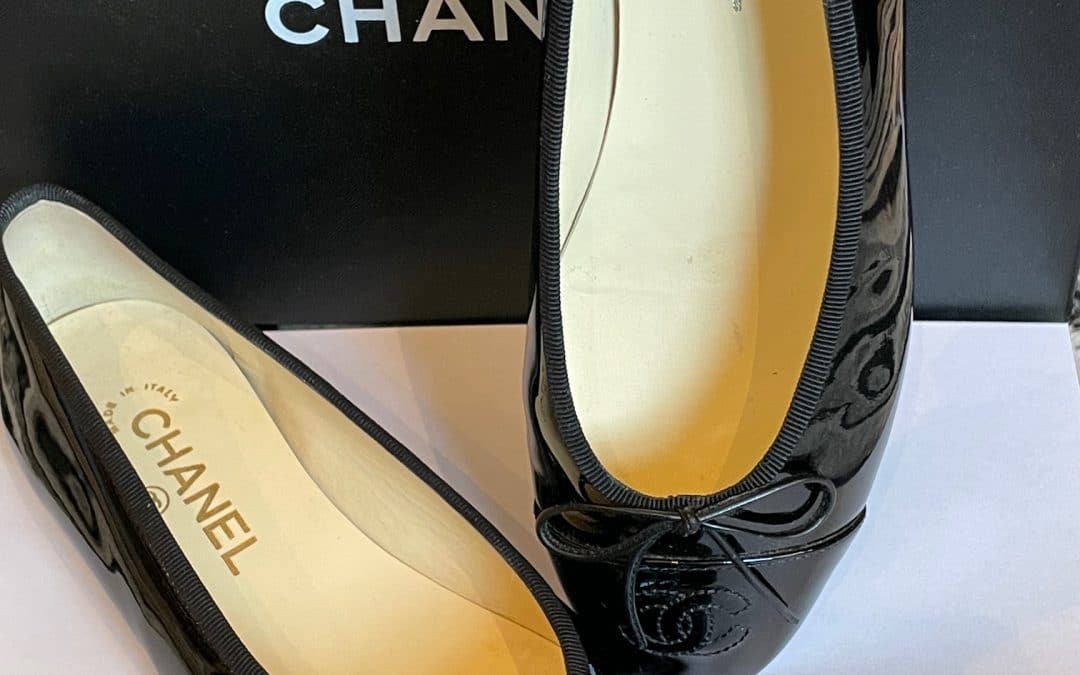 CHANEL Leather Ballet Flats Ballerina CC Logo Black Bow Shoes Pumps W/Box