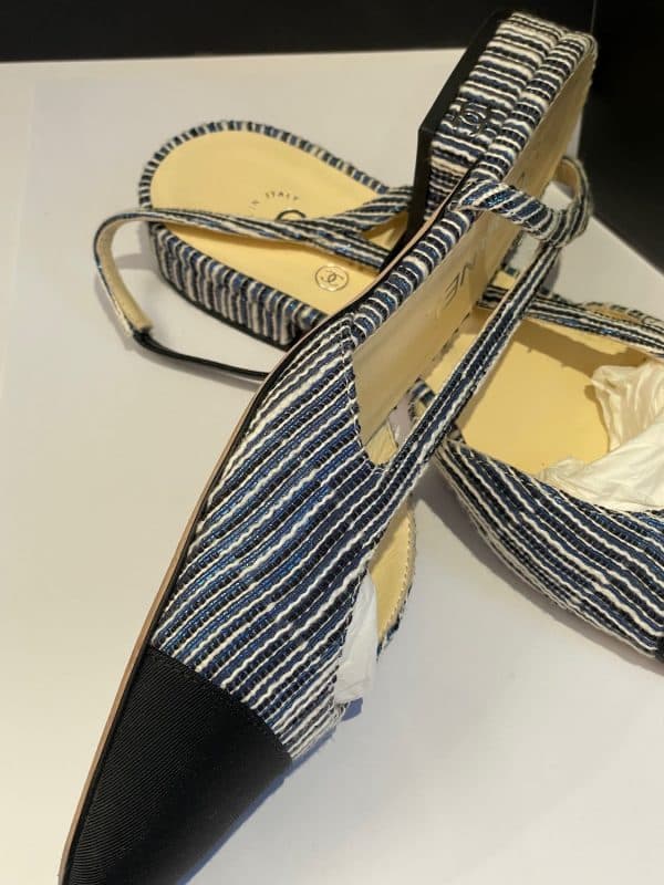 chanel slingback sandals tweed blue & grosgrain black