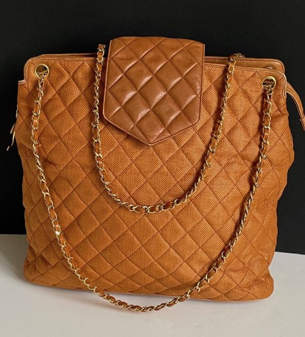 chanel vintage grand shopping tote bag cognac quilted cc logo c.1990s