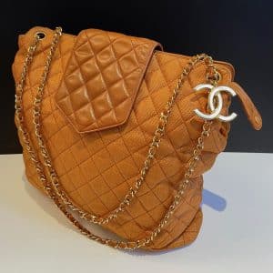 chanel vintage grand shopping tote bag cognac quilted cc logo c.1990s