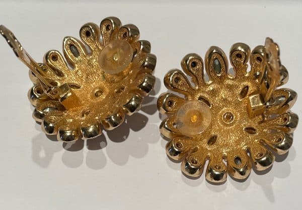 christian dior vintage large flower swarovski crystals gold tone earrings 1980