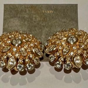 christian dior vintage large flower swarovski crystals gold tone earrings 1980