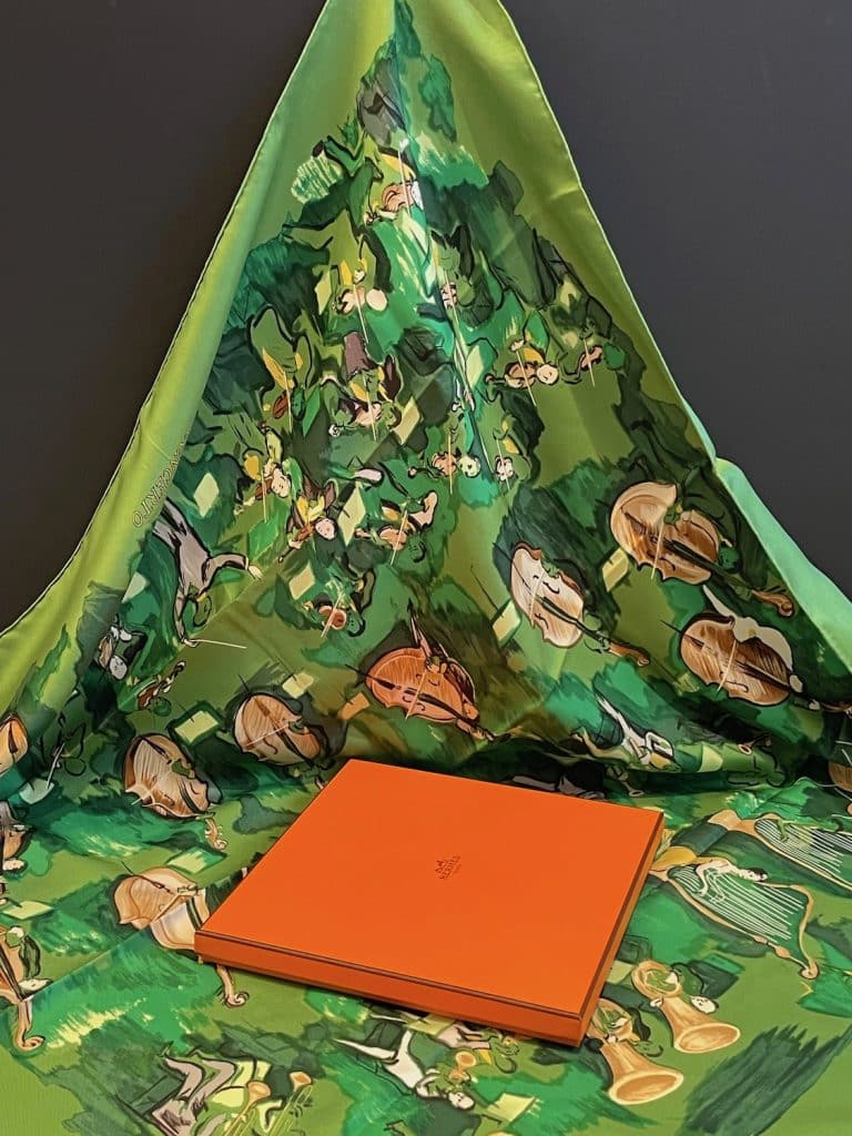 HERMÈS Vintage Silk Scarf Concerto Green By Jean-Louis Clerc 1996