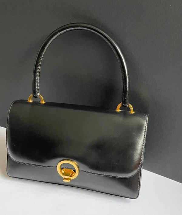 hermÈs vintage box calf leather black bag 1952