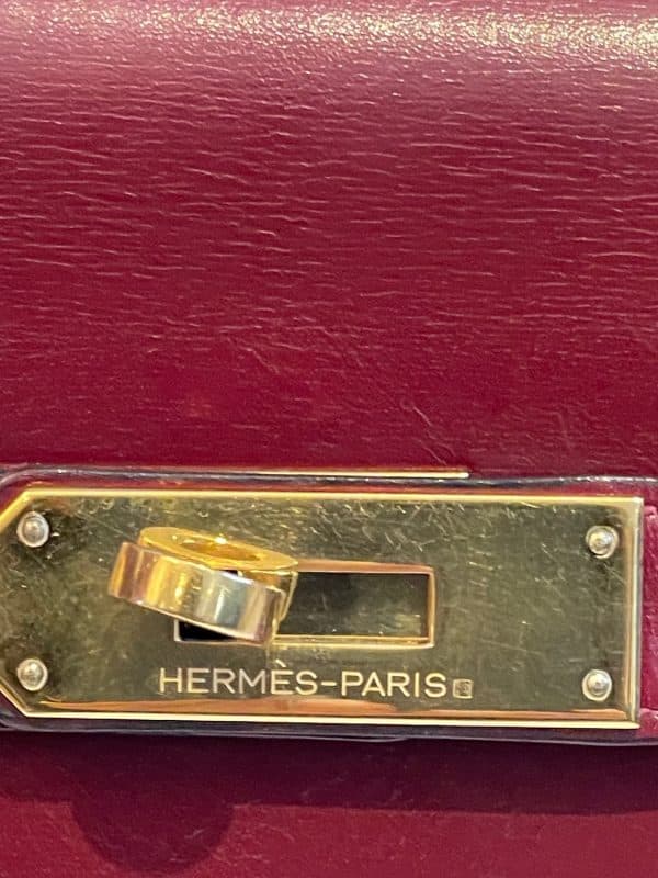 hermÈs vintage kelly 28 burgundy bordeaux box calfskin ghw iconic 1987