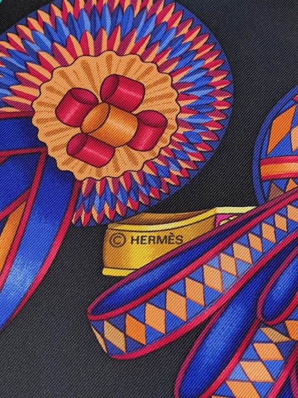 hermÈs vintage silk scarf les rubans du cheval black multi by joachim metz 1993 w/box