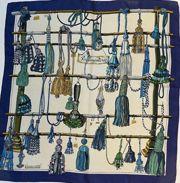 hermÈs vintage silk scarf passementerie blue by françoise héron 1960 w/box
