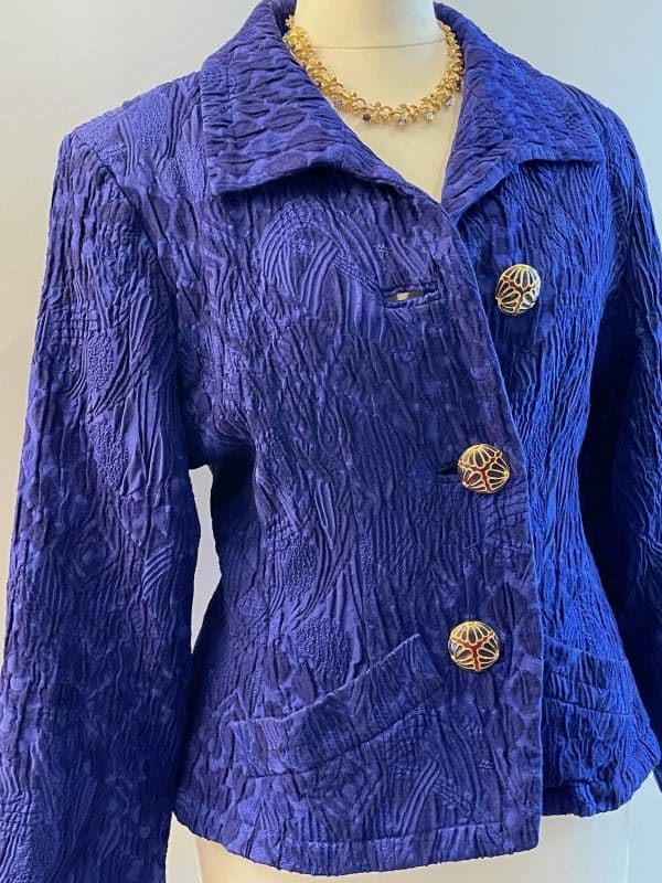 yves saint laurent rive gauche 80s blue floral embroidered quilted jewels jacket vintage
