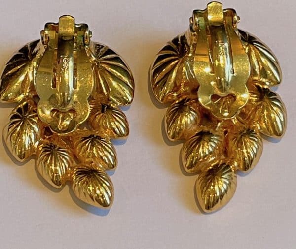yves saint laurent vintage by robert goossens ysl leaf diamenté coloured earrings 1983