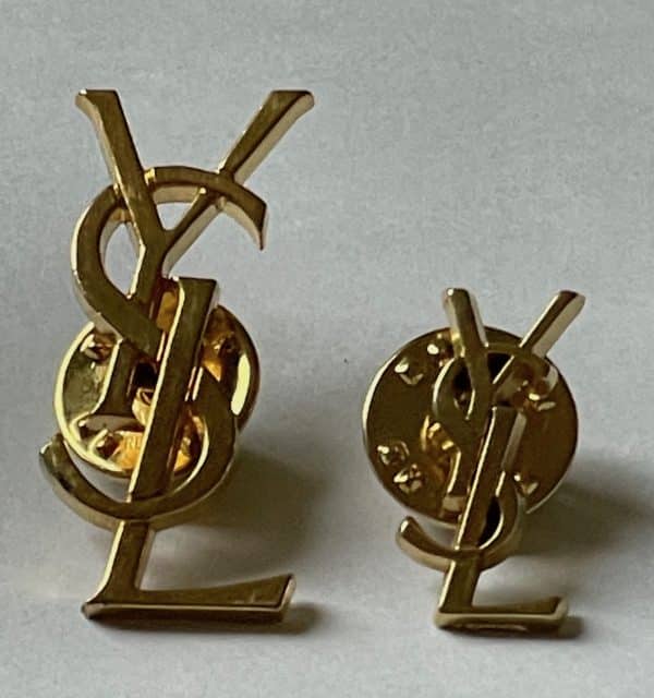 yves saint laurent vintage ysl logo pin brooch set 2 pcs c.1970s