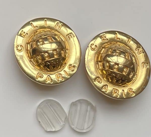 celine paris vintage gold toned celestial sphere clip on earrings c.1980s