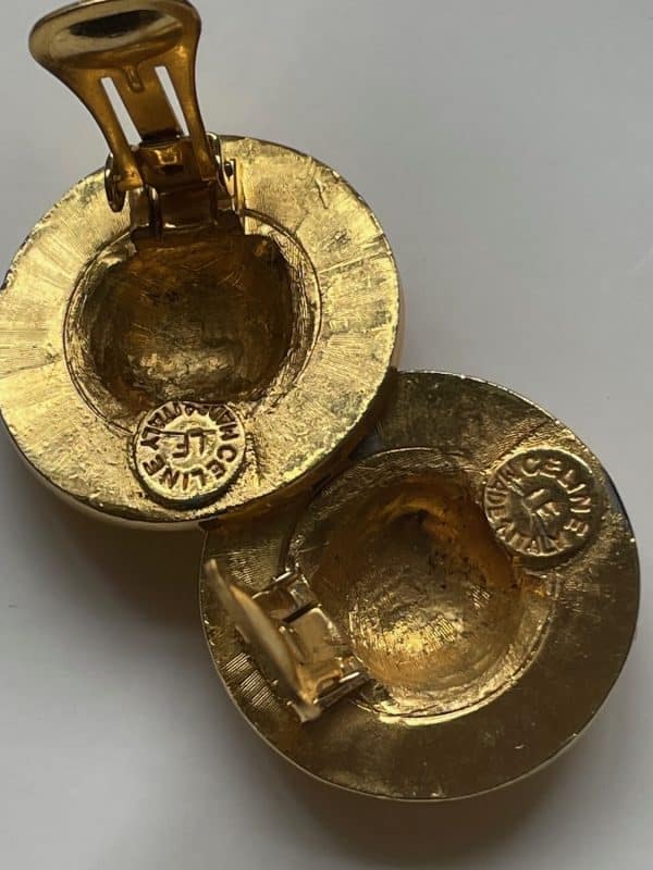 celine paris vintage gold toned celestial sphere clip on earrings c.1980s