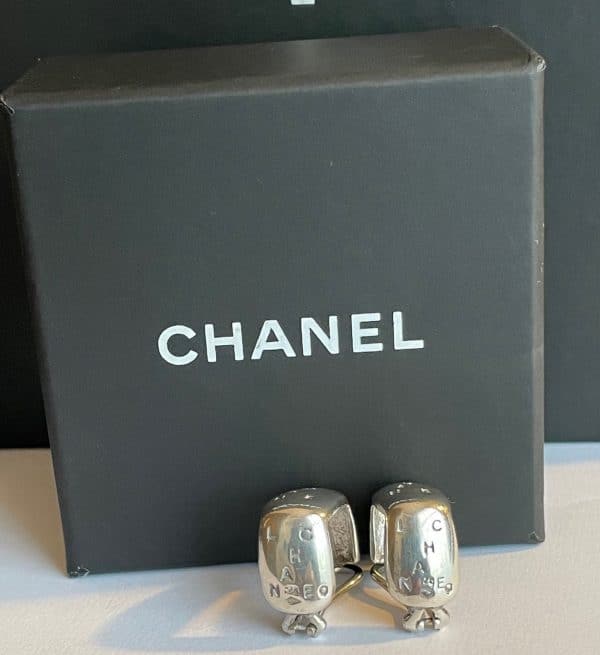 chanel earrings chanel monogram silver sterling 925 half hoop