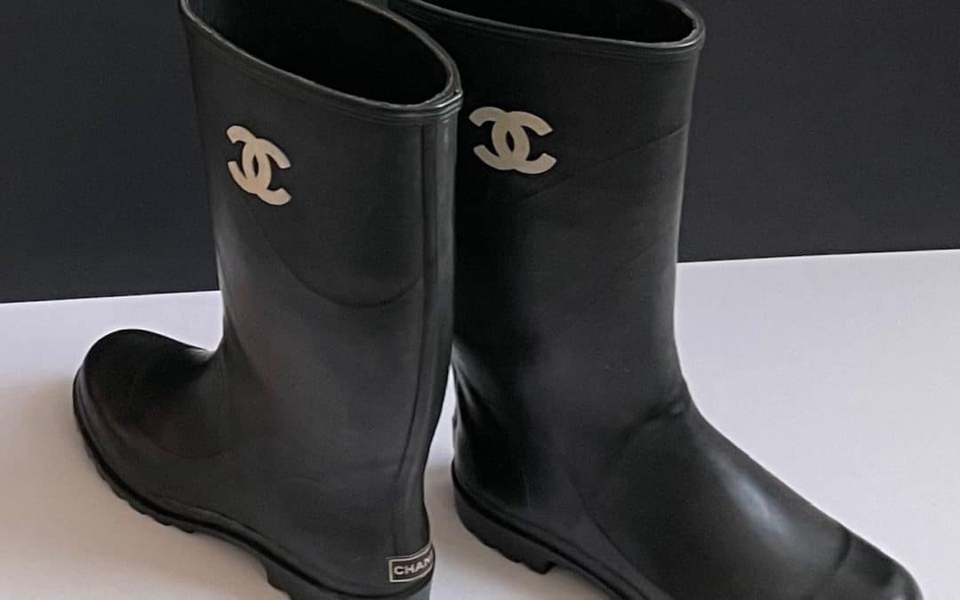 CHANEL Wellington CC Logo Black Rubber Chanel Boots Fall-Winter C.1980
