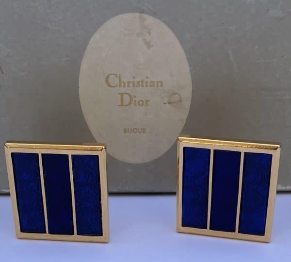 christian dior vintage gold plated oversized large blue earrings c. 1970s 1980