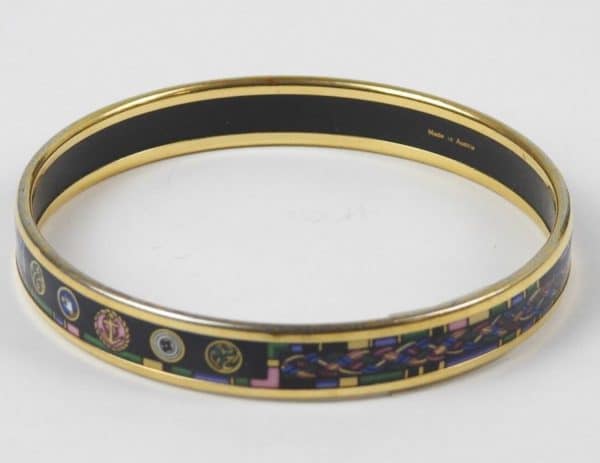 hermÈs vintage bangle bracelet enamel 18k gold plated w/box c.1970