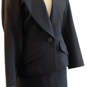 yves saint laurent vintage black smoking blazer skirt suit satin trimmed c.1980s