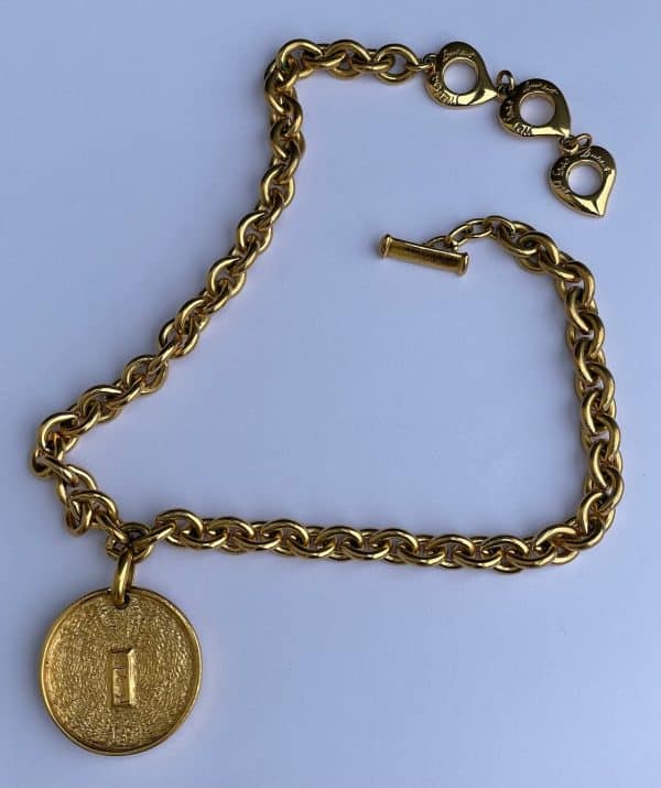 yves saint laurent vintage chain necklace ysl logo pendant medallion & hearts c.1990
