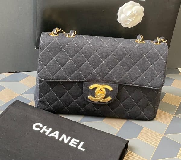 chanel vintage maxi timeless diamond quilted cc logo jersey black bag 1996