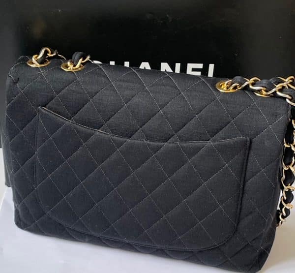 chanel vintage maxi timeless diamond quilted cc logo jersey black bag 1996