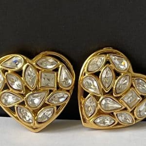 yves saint laurent haute couture heart shaped crystals & gold earrings by robert goossens 1983