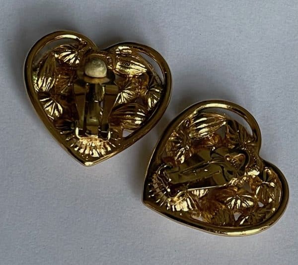 yves saint laurent haute couture heart shaped crystals & gold earrings by robert goossens 1983