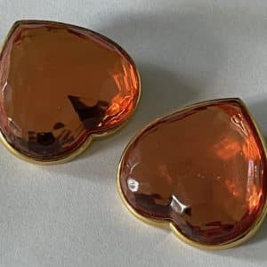 yves saint laurent ysl large heart orange vintage earrings c.1980s