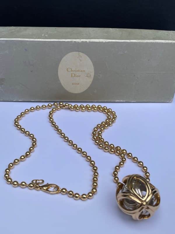 christian dior necklace cd logo double sphere gold ball chain