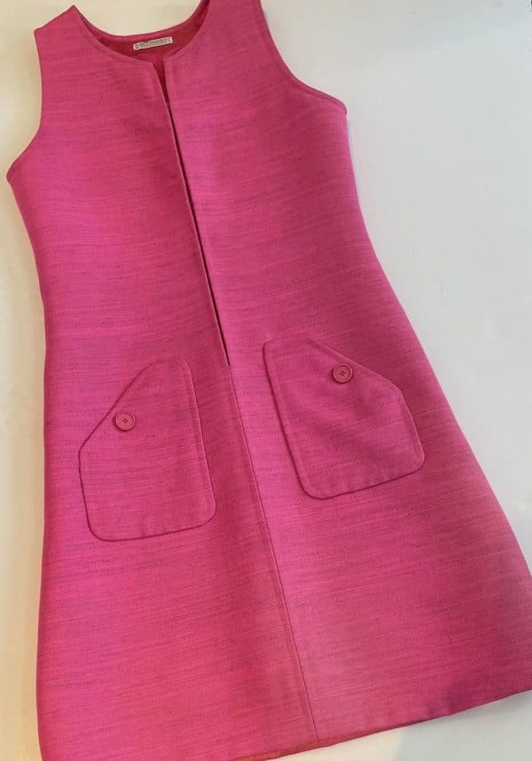 givenchy paris vintage hot pink 60s 70s sleeveless asymmetric dress