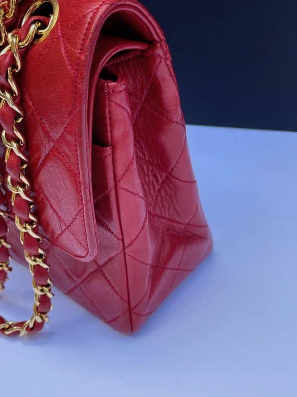chanel vintage timeless classic red quilted double flap leather shoulder bag 1985 w/box