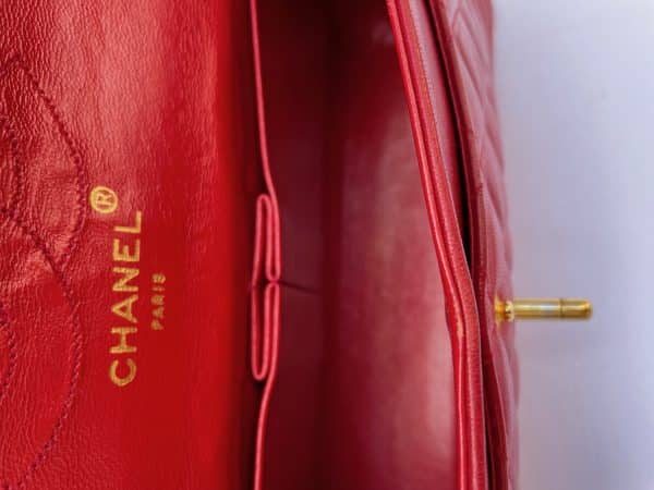 chanel vintage timeless classic red quilted double flap leather shoulder bag 1985 w/box