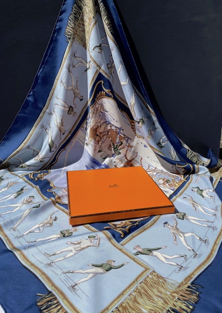 HERMÈS Vintage Silk Scarf LES PLAISIRS DU FROID By Hugo Grygkar