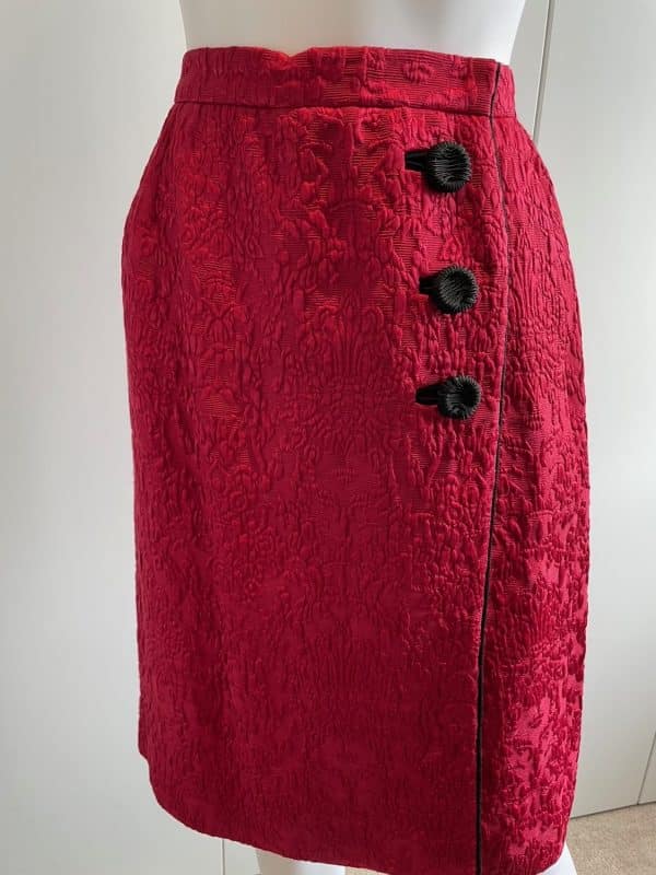 yves saint laurent brocade jacket skirt red suit "les chinoises" collection 1990