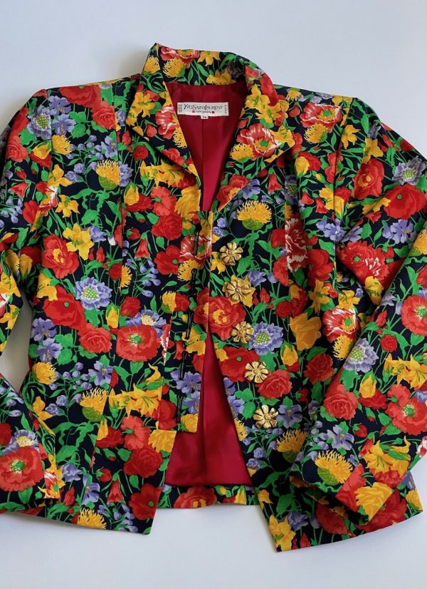 yves saint laurent rive gauche summer 1992 floral fitted jewel buttons jacket vintage