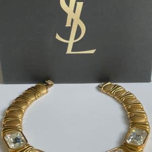 yves saint laurent vintage gold plated emerald crystal necklace c.1980