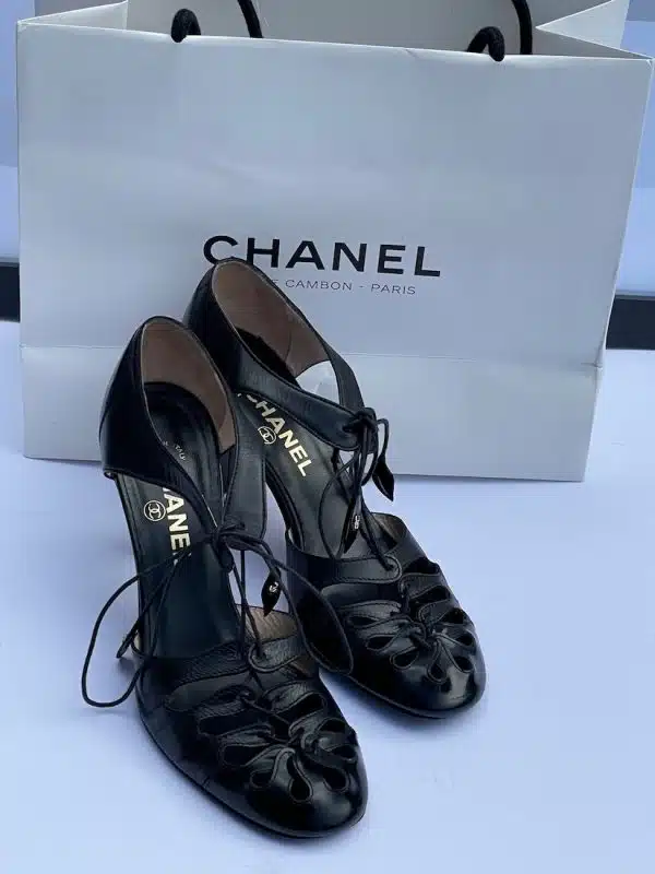 chanel-black-lace-strap-heels-