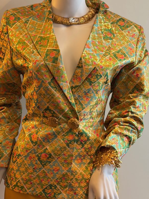 yves saint laurent vintage brocade double breasted jewel buttons jacket 1996