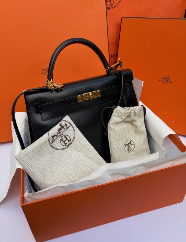 hermÈs kelly black box calf leather kelly 32 ghw 2006 w/box