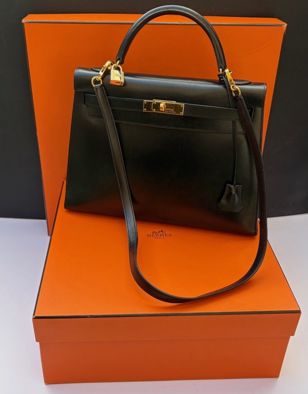 hermÈs kelly black box calf leather kelly 32 ghw 2006 w/box