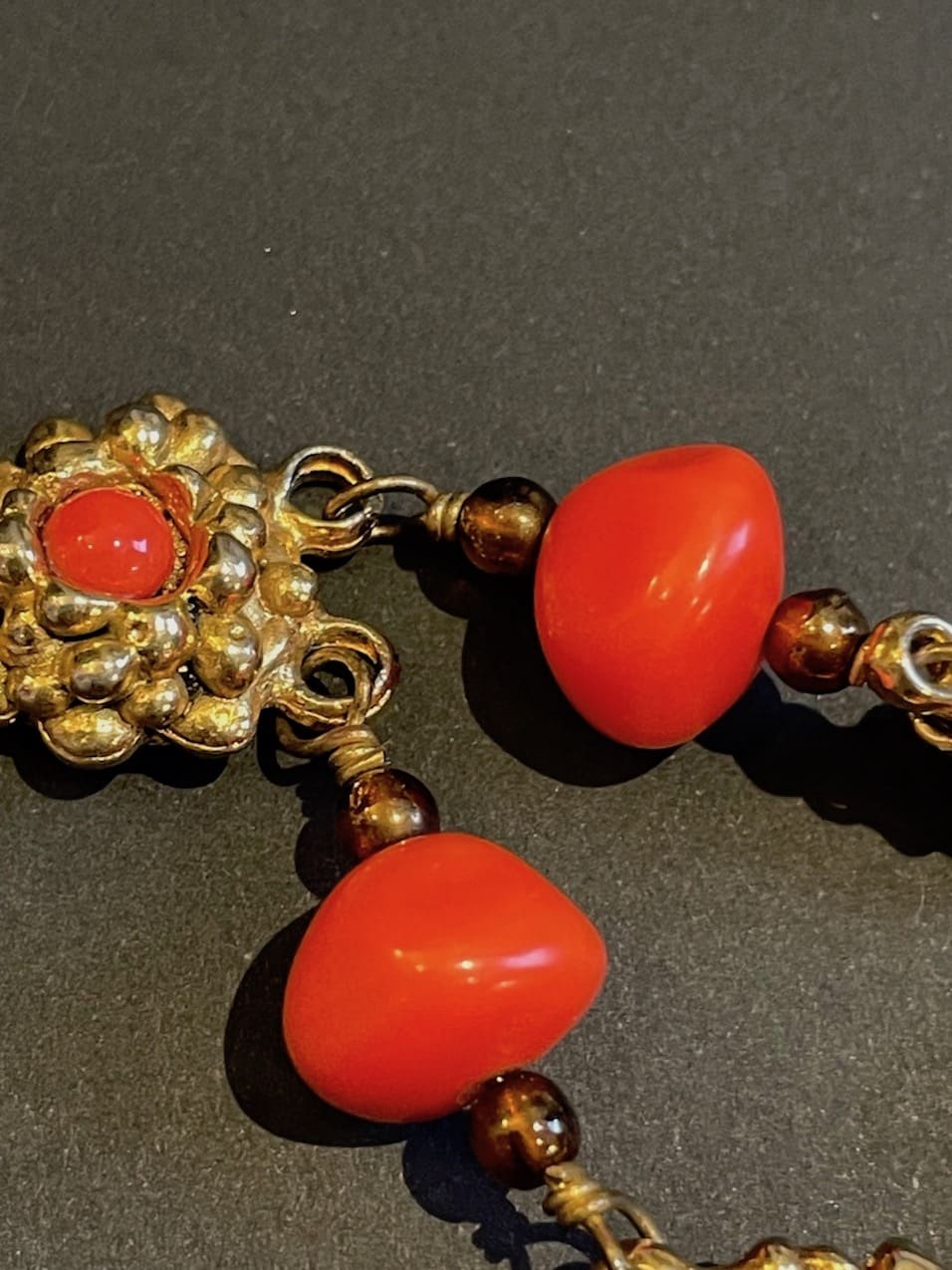 christian lacroix vintage couture orange coral beads heart necklace c.1990s