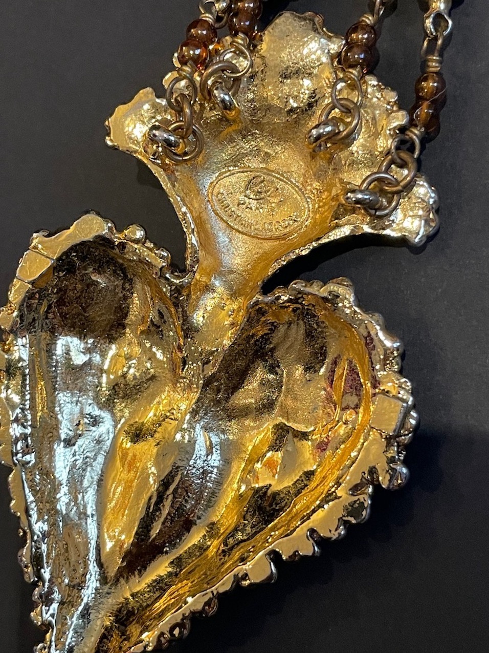 CHRISTIAN LACROIX Vintage Couture Orange Coral Beads Heart