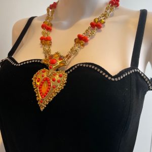christian lacroix vintage couture orange coral beads heart necklace c.1990s