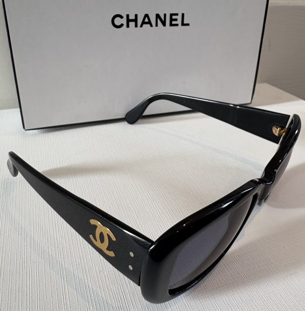 chanel sunglasses runway black gold cc logo c.1990s