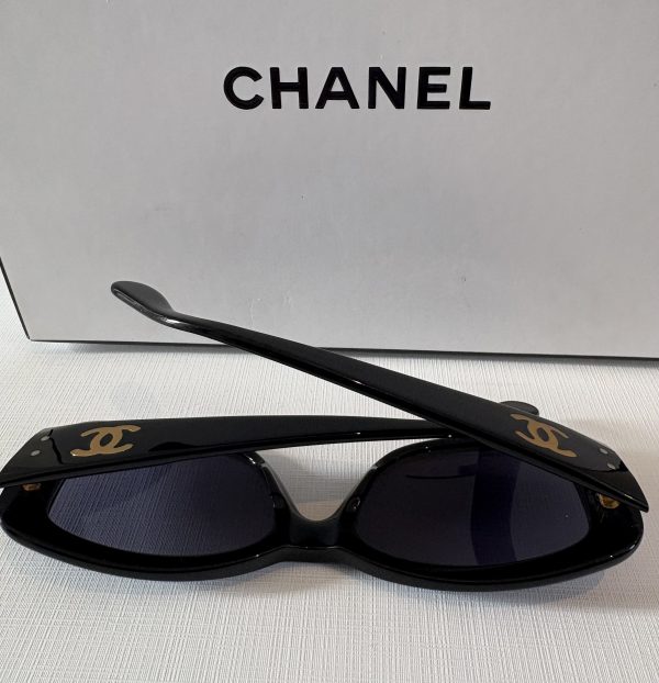 chanel sunglasses runway black gold cc logo c.1990s