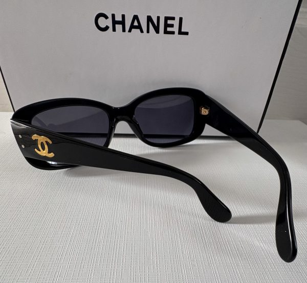 chanel sunglasses runway black gold cc logo c.1990s